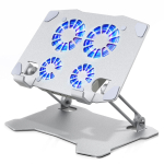 Plan&scaron;etinio kompiuterio au&scaron;inimo stovas iPad au&scaron;inimo ventiliatorius Pagamintas i&scaron; aliuminio lydinio Mac Mini au&scaron;inimo stovas su 4 ventiliatoriais 2 USB prievadais Sulankstomas Mažas triuk&scaron;mas Kampo reguliavimas sidabras