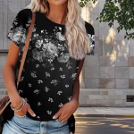 Moteri&scaron;ki vasariniai mar&scaron;kinėliai su gėlių spauda, ​​retro stiliaus trumpomis rankovėmis, laisvalaikio spausdinti vir&scaron;ūnės XS mėlyna