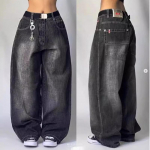 Y2K Džinsai Harajuku Hip Hop Retro Skull Grafinis siuvinėtas Baggy Jeans Džinsinės kelnės Moteri&scaron;kos gotikos kelnės auk&scaron;tu juosmeniu plačios kelnės L juoda