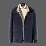 Vyri&scaron;ka žieminė &scaron;ilta striukė su stovinčia apykakle, pamu&scaron;ta vilnoniu vienspalviu laisvalaikio megztiniu su užtrauktuku Kasdieniai &scaron;ilti vir&scaron;utiniai drabužiai XS