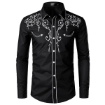 Vyri&scaron;ki vakarieti&scaron;ki kaubojų siuvinėti mar&scaron;kiniai Slim Fit, laisvalaikio mar&scaron;kinėliai ilgomis rankovėmis, užsegami vakarėliui, S-2XL XL