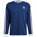 Adidas Originals Adicolor 3S Patogūs dryžuoti apvalios apykaklės ilgomis rankovėmis mar&scaron;kinėliai Vyri&scaron;ki vir&scaron;utiniai drabužiai Naktinis indigo IM9428 XS