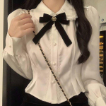 Balti mar&scaron;kiniai Moteris Kawaii Nėriniai Lolita Palaidinės Saldžios Tunikos Apkarpyti ilgomis rankovėmis Vir&scaron;utiniai Preppy Korėjiečių XL