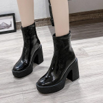 Platformos moteri&scaron;ki kulk&scaron;nies batai Odiniai madingi auk&scaron;takulniai batai 2025 m. Trend Designer Classic Chunky New Pumps Goth Winter Botas Mujer 40
