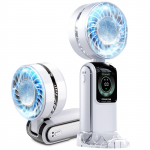 Ne&scaron;iojamas rankinis ventiliatorius Momentinis 5400mAh Didelis oro srautas 18dB LED Galingas vėsinimas 5 Mini stovas Įkraunamas USB Greitas Kar&scaron;čio smūgis Kar&scaron;tis Biuras Instrukcija balta