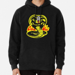 Vyri&scaron;ki auk&scaron;čiausios kokybės medvilniniai Harajuku gobtuvai su Cobra Kai logotipo spaudiniu, juokingo stiliaus, apvaliu kaklu, laisvalaikio megztinis S juoda