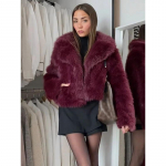 Retro Burgundijos spalvos atlenkiamas apykaklė ilgomis rankovėmis trumpas &scaron;iltas paltas eleganti&scaron;kas vienspalvis laisvas dirbtinio kailio &scaron;varkas naujas moteri&scaron;kas gatvės stiliaus paltas S vyno raudonos spalvos