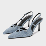 Dizainerio mėlyno džinsinio audinio Slingback su sagties dirželiu Moteri&scaron;ki bateliai Seksualūs Smailianosiai Auk&scaron;takulniai Eleganti&scaron;ki vakarinių suknelių bateliai Zapatos De Mujer 35 mėlyna
