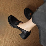 Fashion 2025 Autumn new women's sheepskin slip-on oxfords 5.5cm thick high heel casual female loafers heeled moccasins shoes for woman 40 juoda