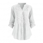 Moteri&scaron;ki mar&scaron;kiniai su rankogalių segtuku V kaklo mygtukais, vidutinio ilgio nėriniai, laisvi didelio dydžio palaidinė, siuvinėta gėlėmis ilgomis rankovėmis, skirta pasimatymams ir kasdienėms kelionėms į darbą ir atgal XL