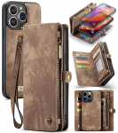 CaseMe Nuimamas Daugiafunkcinis Kortelių Užtrauktuku Piniginės Odinis Dėklas iPhone 17 16 15 14 13 12 11 Pro Max Xr Samsung S24 S23 S22 S21 Ultra Plus A14 A13 A54 A53 Samsung A17 ruda