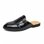 Juodi pusbačiai vyrams Blizgantys mulai &Scaron;lepetės odiniai batai laisvalaikio batai vyrų mada socialinis masculino mokasinai homme chaussure 47 juoda