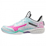 Mizuno Wave Claw Neo 2 Pilnas spaudinys Neslystantys Atsparūs dilimui Kvėpuojantys žemi Badmintono bateliai Unisex sportbačiai Balti Mėlyni Rožiniai 71GA227030 45