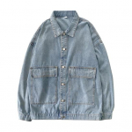 Vyri&scaron;kas pavasario rudens laisvalaikio džinsinis striukė atvartas ilgomis rankovėmis, atvartais, ki&scaron;enės su viena krūtine, vienspalvė striukė 3XL