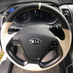 For Kia K3 2013 K2 2015 Ceed Cee'd 2013 2014 Hand-Stitched Non-Slip Black white Leather Car Steering Wheel Cover 1