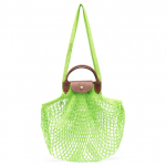 Longchamp Tinklinio Dizaino Medvilninis Ir Ver&scaron;io Odos Didelis Petinis Pirkinių Krep&scaron;ys Unisex Pirkinių Krep&scaron;ys Fluorescentinis Žalias 10121HVH355 Basic Set (Bag)
