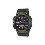 Casio Jaunimo serija Apvalus dvigubas ekranas Madingas Klasikinis rodyklinis Juodas dirželis Sidabrinis ciferblatas Saulės energija Atsparus vandeniui Sportinis Saulės kvarcinis mechanizmas AQ-S810W-3A Army Green Case black