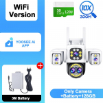 AIOOK lauko 10x ZOOM WiFi CCTV kamera HD 8MP 4K naktinio matymo dvipusis dialogas apsaugos kamera, vandeniui atspari saulės spinduliams nuotolinis stebėjimas 10X ZOOM+Battery+128GB