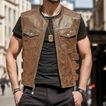 Liemenė vyrams Vyri&scaron;ka Punk Odinė Liemenė Gotikinė &scaron;oninė tu&scaron;čiavidurė Motociklo Striukė su užtrauktuku Performance Kostiumas Be rankovių Laisva Liemenė Žieminis Paltas S