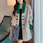 Kailinis Auksinis audinės kailis Naujos mados pastorintas vidutinio ilgio kailinis individualizuotas paltas L