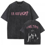 Raperio Lil Uzi Vert Vintažiniai skalbti mar&scaron;kinėliai Vyrams Moterims Hip Hop Mada Pop Muzikos Mar&scaron;kinėliai Per dideli Trumpomis rankovėmis Streetwear Unisex M gray