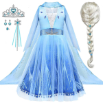 Frozen 2 Vaikų Elzos suknelės rinkinys su karūna, peruku ir aksesuarais, Ledo karalienė, Kokybi&scaron;kas audinys, 5-6 metai, 130cm, Mėlyna 3 years/4 years