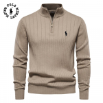 Ralph Lauren I&scaron;siuvinėtas Stovintis Apykaklės Medvilninis Vyri&scaron;kas Megztinis Laisvalaikio Pusės Užtrauktuko Vienspalvis Puloveris Auk&scaron;tos Kokybės Vyri&scaron;kas Megztas Megztinis S
