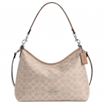 Coach Laurel didelė chaki spalvos dengto drobės monogramos crossbody rankinė-tote su sidabriniais metaliniais elementais ir nuimamu peties dirželiu Moteri&scaron;kos rankinės CEY95-SVPWH Basic Set (Bag+Dust Bag)