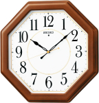 Seiko Radijo bangomis valdomas a&scaron;tuonkampis sieninis laikrodis - Rudo medžio apdailos serija, modelis KX389B, Apytiksl.. 33x33 cm ruda