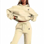 Europos ir Amerikos ins personalizuotas margintas megztinio, džemperio su gobtuvu komplektas retro striukė gatvės tendencija y2k L beige