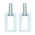 Les Tr&eacute;sors De Lily [L5019] - Boucles Argent 'Sissi' blanc argent&eacute; (c&eacute;ramique) rhodi&eacute; - 18x8 mm