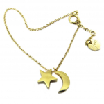 7bis [P8286] - Bracelet artisanal acier 'Clair de Lune' dor&eacute; (lune- &eacute;toile) - lune 9x5 mm- &eacute;toile 9 mm