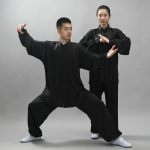 2 vnt. / rinkinys Unisex mygtukų mar&scaron;kinėliai laisvi vientisos spalvos kinų tradicinis tai chi kostiumas kung fu dėvėti vyri&scaron;ki drabužiai XS juoda