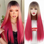 MERISIHAIR Moteri&scaron;kas ilgas tiesus sidabrinis perukas su kirpčiukais Juodas sidabrinis rudas Ombre spalvos sintetinio pluo&scaron;to perukas moterims 24inches