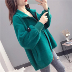 Rudens ir žiemos moteri&scaron;kas trumpas megztas megztinis nepraranda kailio audinės aksominis laisvas paltas, pastorintas, tinkantis palaidinė XL žalia