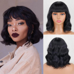 MISS WIG trumpabangis Bob Wig rudas juodas Ombre spalvos sintetinis trumpas banguotas perukas su kirpčiukais Kasdienis dėvėjimas moterims