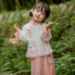 Hanfu mergina kini&scaron;ko stiliaus audinio vasarinė suknelė Antikvarinis Tang kostiumas super fėjos kostiumo suknelė mažos mergaitės undinėlės princesės sijonas apatinis trikotažas XXS