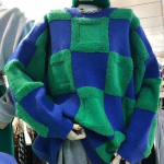 Moteri&scaron;kas megztinis, 2023 m. pavasaris ir ruduo, naujasis korėjiečių leidimas, kontrastingos spalvos megztas 3D pledas, palaidinis megztinis, moteri&scaron;kas megztinis vir&scaron;us