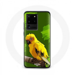 Coque pour Samsung Galaxy S20 Ultra Oiseaux de Perruches jaune Fond Vert