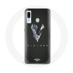 Coque pour Samsung Galaxy A20 Vikings S&eacute;rie Saison 6 logo V Ep&eacute;e Gris Fond Noir