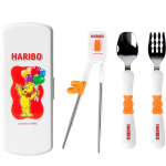 Haribo vaiki&scaron;kų stalo įrankių rinkinys: &scaron;auk&scaron;tas + &scaron;akutė + valgymo lazdelės + dėklas, oranžinis, &scaron;auk&scaron;tas + &scaron;akutė + lazdelės + dėklas white