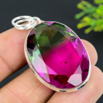 Natural Bi-Color Tourmaline Gemstone 925 Sterling Silver Pendant 1.97 h0g14