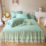 Vienspalvė skalbta medvilnė lovatiesė nėriniais siuvinėta, neslystančia lovatiese Mink&scaron;ta, patogi buitinė patalynė ir patalynė 150x200cm bed skirt