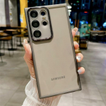 Skaidrus silikoninis dėklas, skirtas Samsung Galaxy S25 S24 S23 Ultra S22 Plus S21 S20 FE A04S A05 A05S A06 A51 A71 A55 A54 su stiklo lę&scaron;io plėvelės apsauga Samsung Galaxy A02S (164mm) juoda