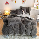 Mink 4 dalių lovos komplektas žiemai sutir&scaron;tintas pliu&scaron;inis Mink Velvet Crystal Velvet Love pagalvė Standard pilka