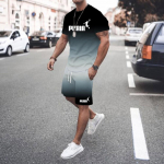 Vasaros kar&scaron;to i&scaron;pardavimo vyri&scaron;kas 3D vyri&scaron;kas gradientinis kostiumas, madingas laisvalaikio vyri&scaron;kas trumpomis rankovėmis mar&scaron;kinėliai + &scaron;ortai, dviejų dalių sportinės aprangos komplektas M