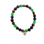 Pierres et Min&eacute;raux. Bracelet Perles Oeil de Tigre + Labradorite + Oeil de Tigre violet + Fabriqu&eacute; en France.