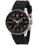 Maserati Sfida Chronograph Silikoninis dirželis Juodas ciferblatas Kvarcinis R8871640002 100M Vyri&scaron;kas laikrodis juoda