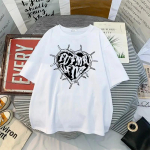 Y2k Fashion Goth Vintage Print mar&scaron;kinėliai Moteri&scaron;ki Harajuku Streetwear Tamsiai Gothic Emo Alt Trumpomis rankovėmis O formos i&scaron;kirpte, laisvi juodi mar&scaron;kinėliai 4XL