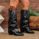 Mada 2025 Mada Auk&scaron;takulniai Ilgaauliai Batai Moterims Punk Smailianosiai Motociklininko Ilgi Batai Moteris Ruduo Žiema PU Oda Botas Mujer 36-43 42 juoda